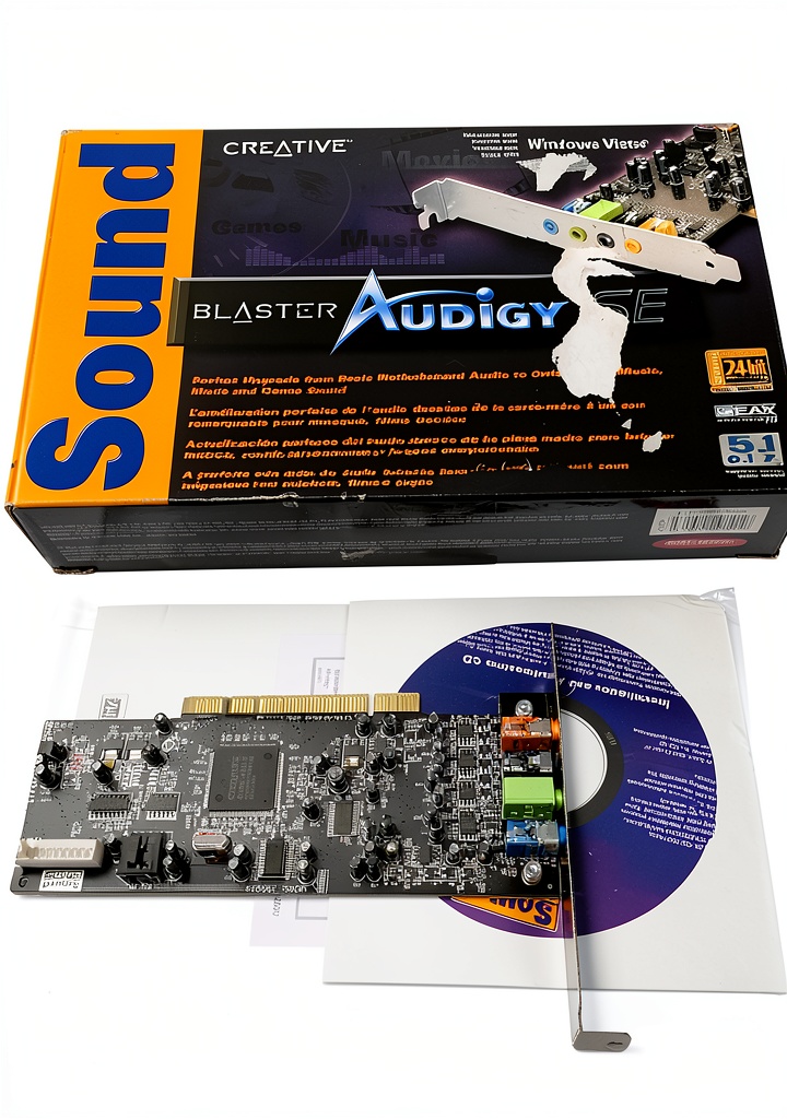 Installing Creative Labs SB Audigy SE Computer Sound Card on a wooden desk