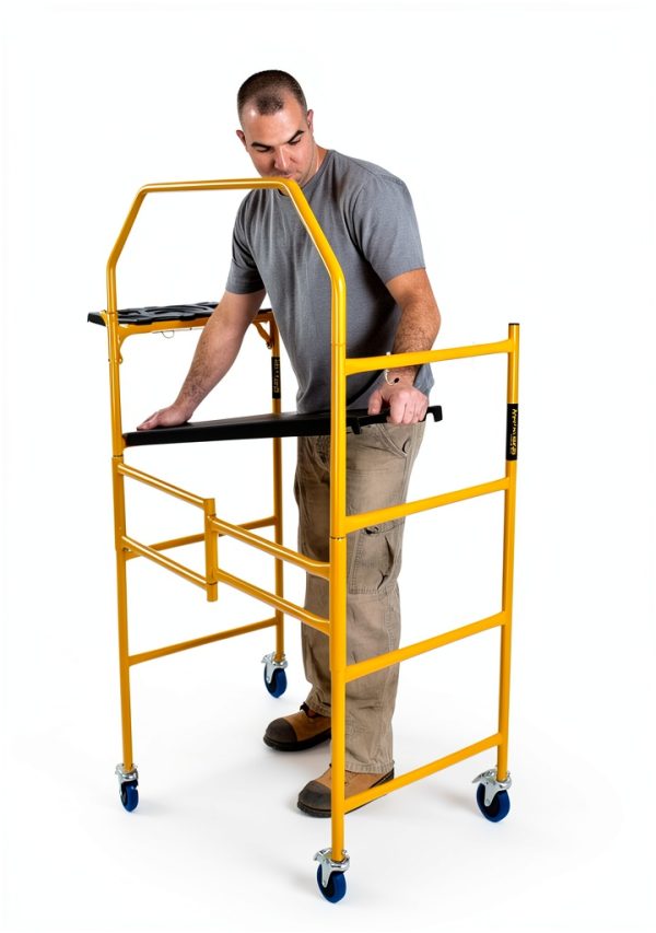 MetalTech 4 Ft Scaffolding Platform, Adjustable, Foldable and Rolling Scaffold Platform with 4-Inch Locking Wheels for Construction & DIY Projects-6