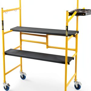 MetalTech 4 Ft Scaffolding Platform, Adjustable, Foldable and Rolling Scaffold Platform with 4-Inch Locking Wheels for Construction & DIY Projects-0