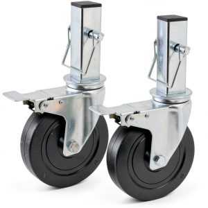 5 Inch Scaffolding Casters, Set of 2 Baker Scaffold Wheels with Dual Locking Brakes, Heavy Duty 1-1/4" Square Stem Scaffolding Accessories for Workbench Shelves, 440 lbs Capacity per Caster-0
