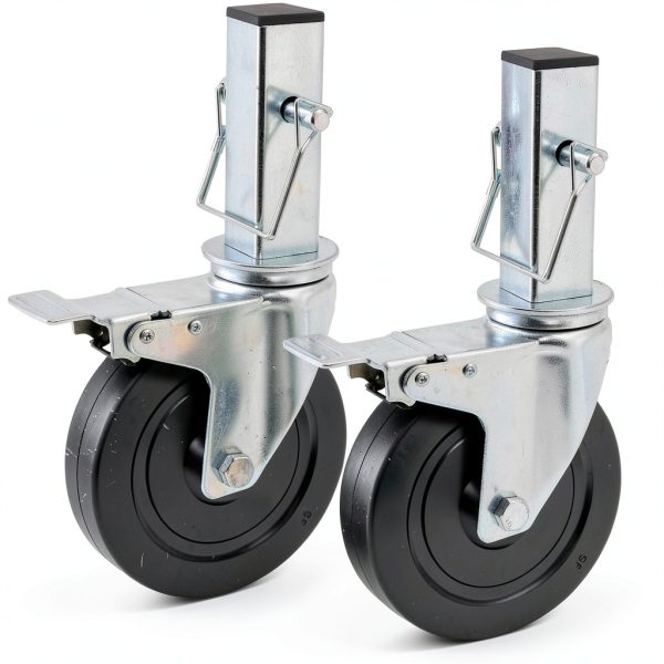 5 Inch Scaffolding Casters, Set of 2 Baker Scaffold Wheels with Dual Locking Brakes, Heavy Duty 1-1/4" Square Stem Scaffolding Accessories for Workbench Shelves, 440 lbs Capacity per Caster-0
