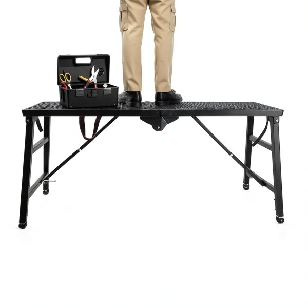 Scaffolding Work Platform, 29.9" to 47.2" Height Adjustable Work Platform, Foldable Scaffold for Building Construction, Interior Painting, Home Improvement（450LBS Capacity, Black,5 Heights Options)-6