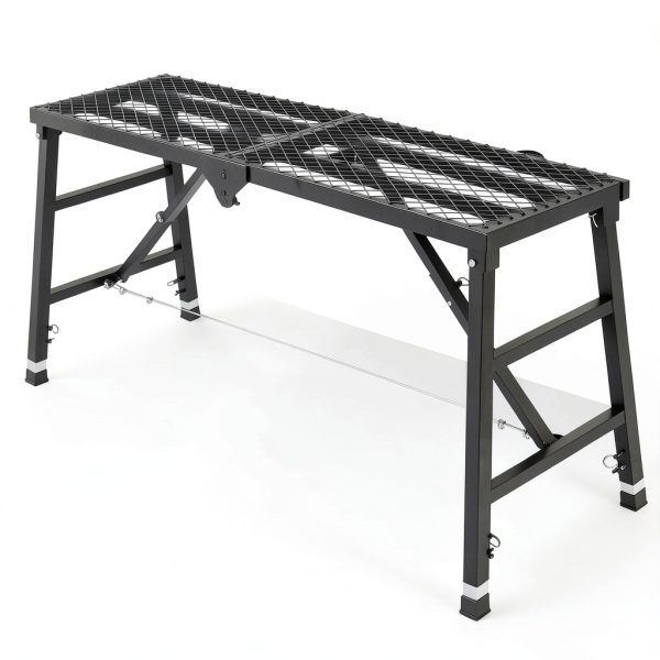 Scaffolding Work Platform, 29.9" to 47.2" Height Adjustable Work Platform, Foldable Scaffold for Building Construction, Interior Painting, Home Improvement（450LBS Capacity, Black,5 Heights Options)-4