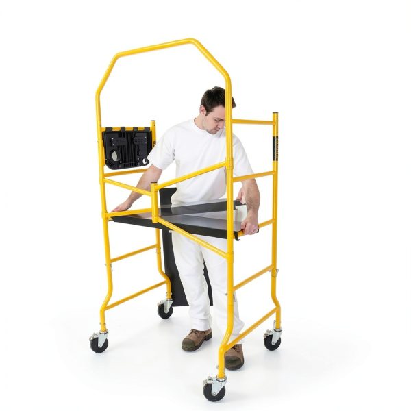 MetalTech 4 Ft Scaffolding Platform, Adjustable, Foldable and Rolling Scaffold Platform with 4-Inch Locking Wheels for Construction & DIY Projects-7