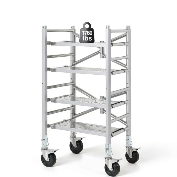 5 Inch Scaffolding Casters, Set of 2 Baker Scaffold Wheels with Dual Locking Brakes, Heavy Duty 1-1/4" Square Stem Scaffolding Accessories for Workbench Shelves, 440 lbs Capacity per Caster-4