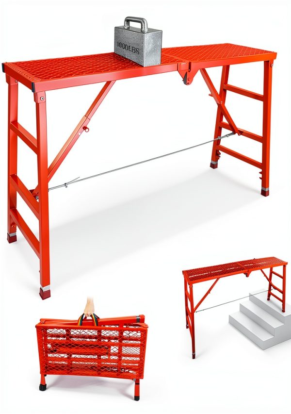 Foldable Scaffolding Platform Noliven 770lb Red 6‑Step Adjustable-0