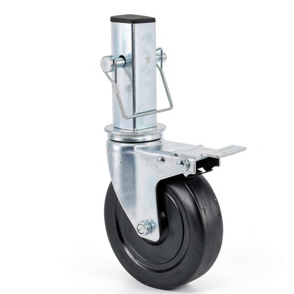 5 Inch Scaffolding Casters, Set of 2 Baker Scaffold Wheels with Dual Locking Brakes, Heavy Duty 1-1/4" Square Stem Scaffolding Accessories for Workbench Shelves, 440 lbs Capacity per Caster-1