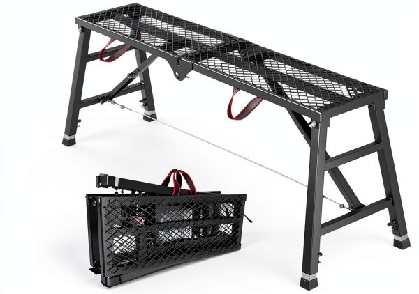 Scaffolding Work Platform, 29.9" to 47.2" Height Adjustable Work Platform, Foldable Scaffold for Building Construction, Interior Painting, Home Improvement（450LBS Capacity, Black,5 Heights Options)-0