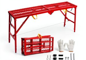 Folding Scaffolding Platform Mstge 800lb 5-Level Adjustable Red-0