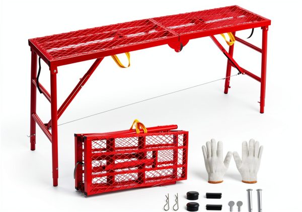 Folding Scaffolding Platform Mstge 800lb 5-Level Adjustable Red-0