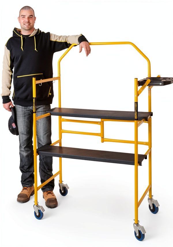 MetalTech 4 Ft Scaffolding Platform, Adjustable, Foldable and Rolling Scaffold Platform with 4-Inch Locking Wheels for Construction & DIY Projects-4