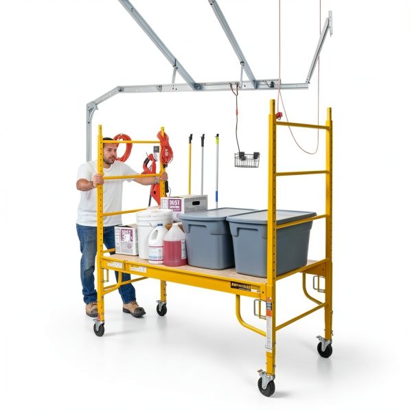 Metaltech 6ft Baker-Style Scaffold – 1000lb Capacity, Wheels, Yellow-9