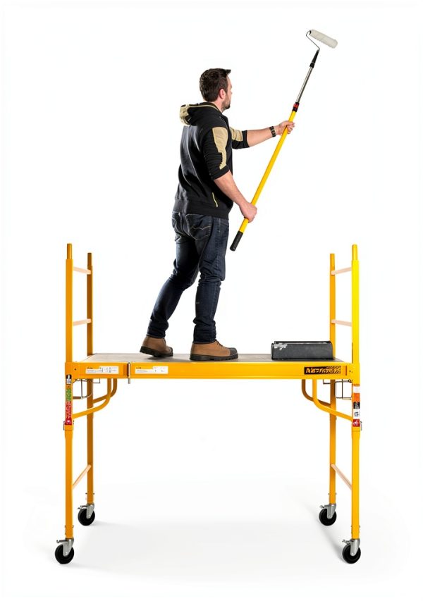 Metaltech 6ft Baker-Style Scaffold – 1000lb Capacity, Wheels, Yellow-1