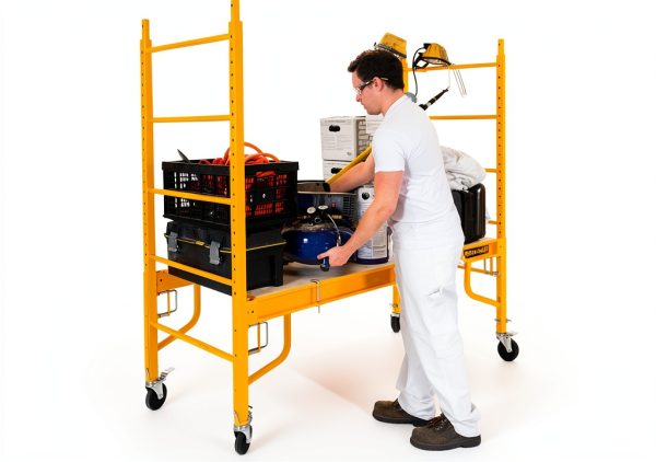 Metaltech 6ft Baker-Style Scaffold – 1000lb Capacity, Wheels, Yellow-4